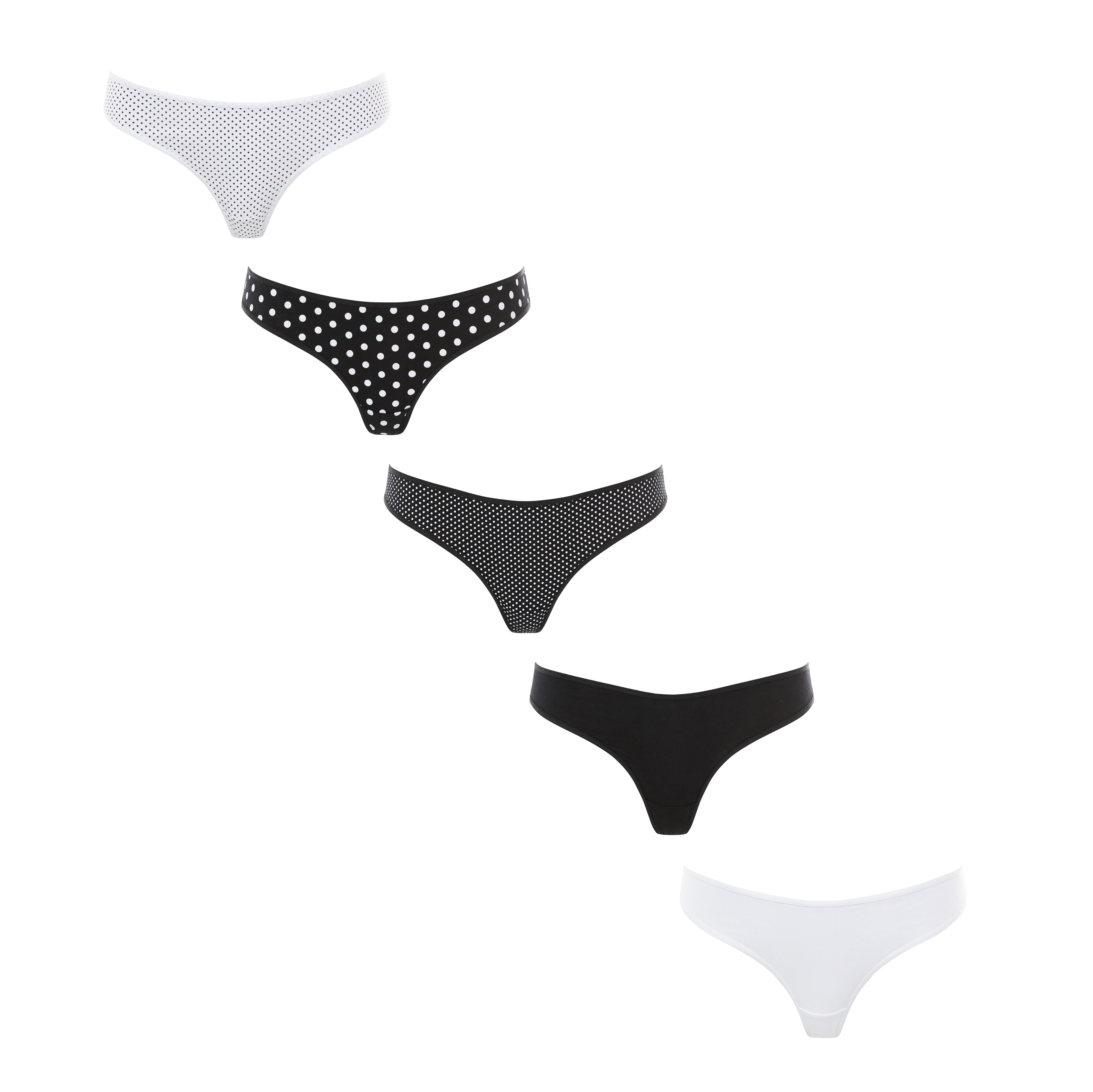 Ladies Thong Underwear Panties Women's 4 Pack Black & White Knickers Primark New 